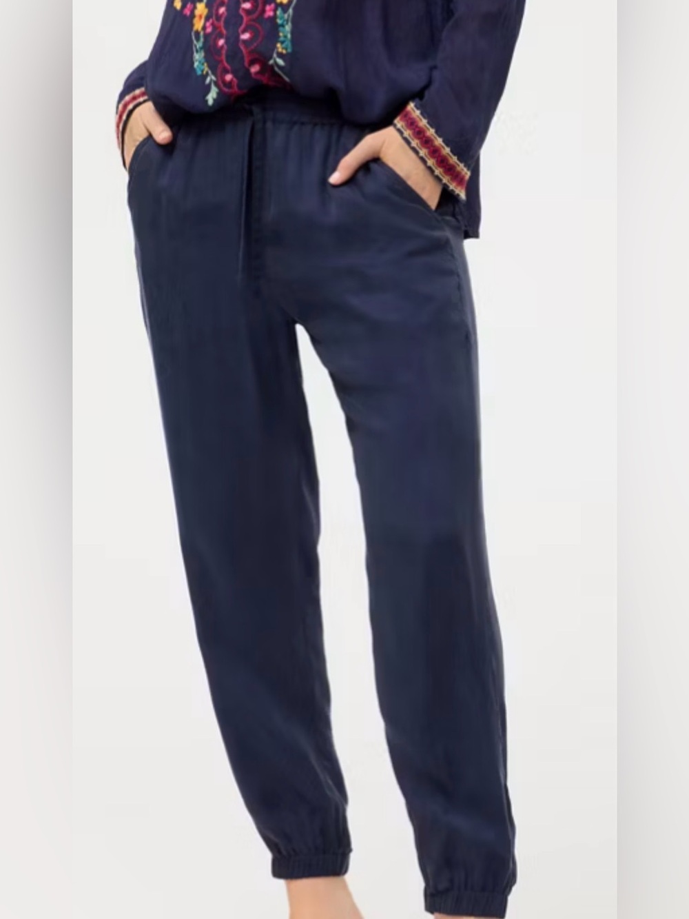 Johnny Was Navy Blue Drawstring Joggers